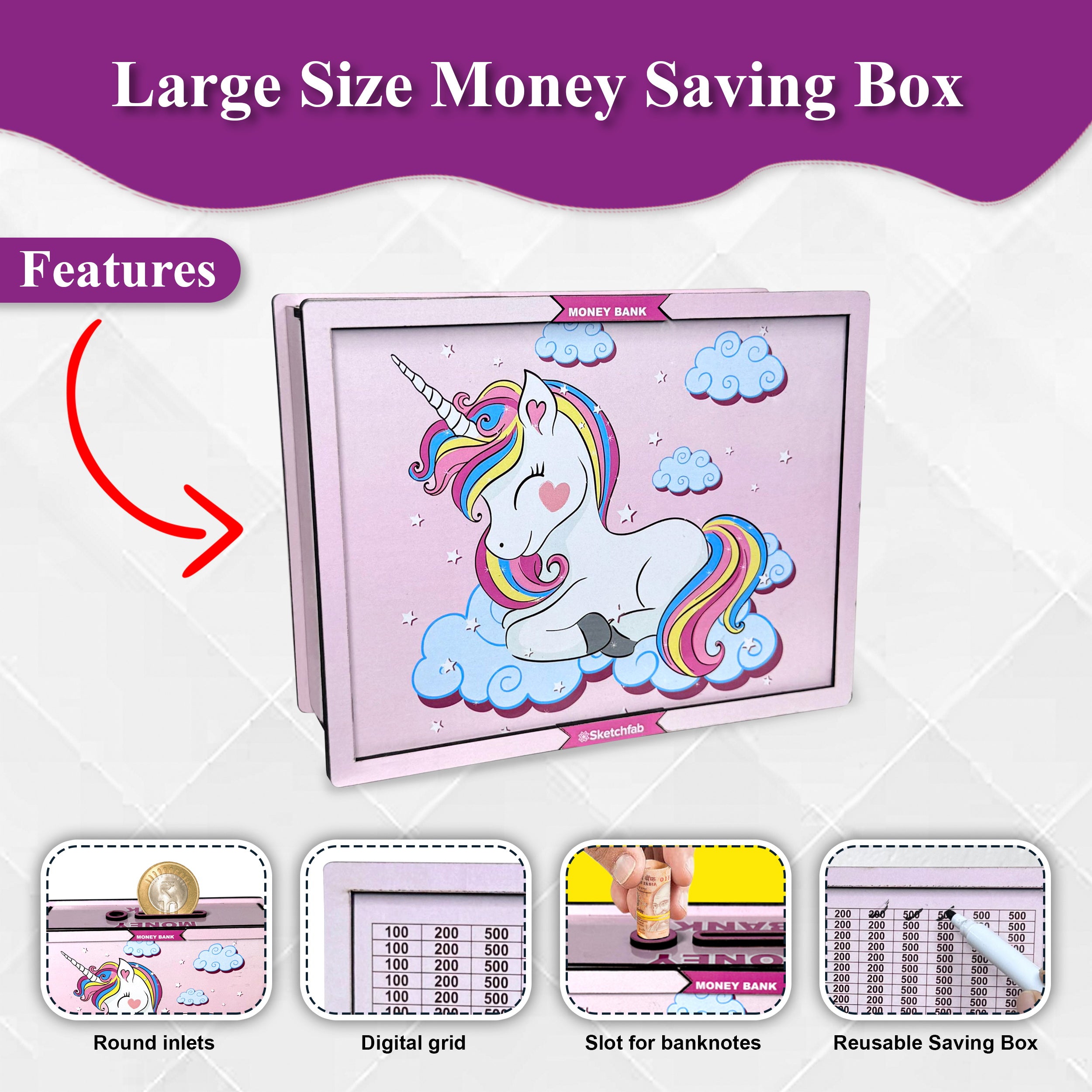 Sketchfab 1 Lakh Money Saving Piggy Bank (Unicorn)