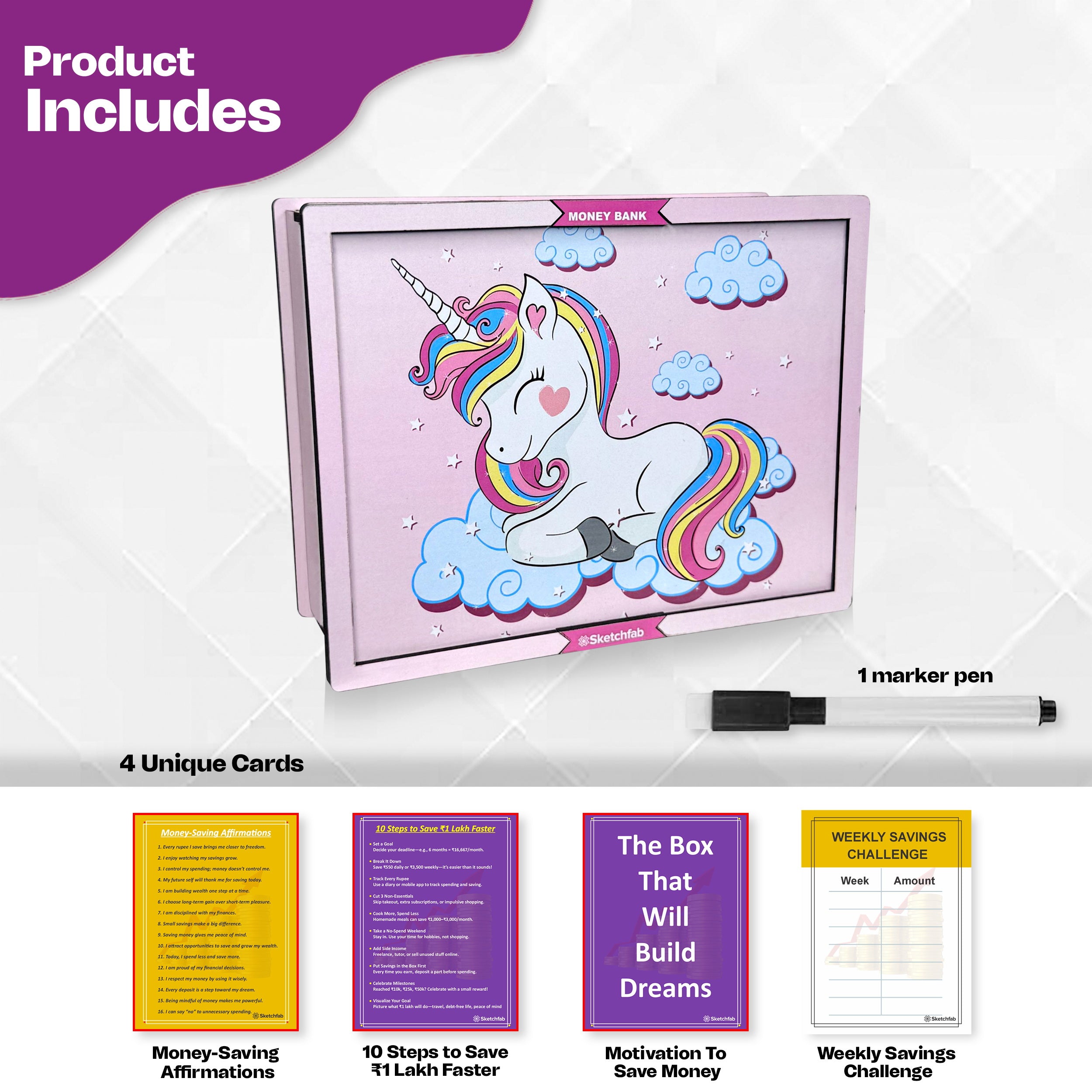 Sketchfab 1 Lakh Money Saving Piggy Bank (Unicorn)