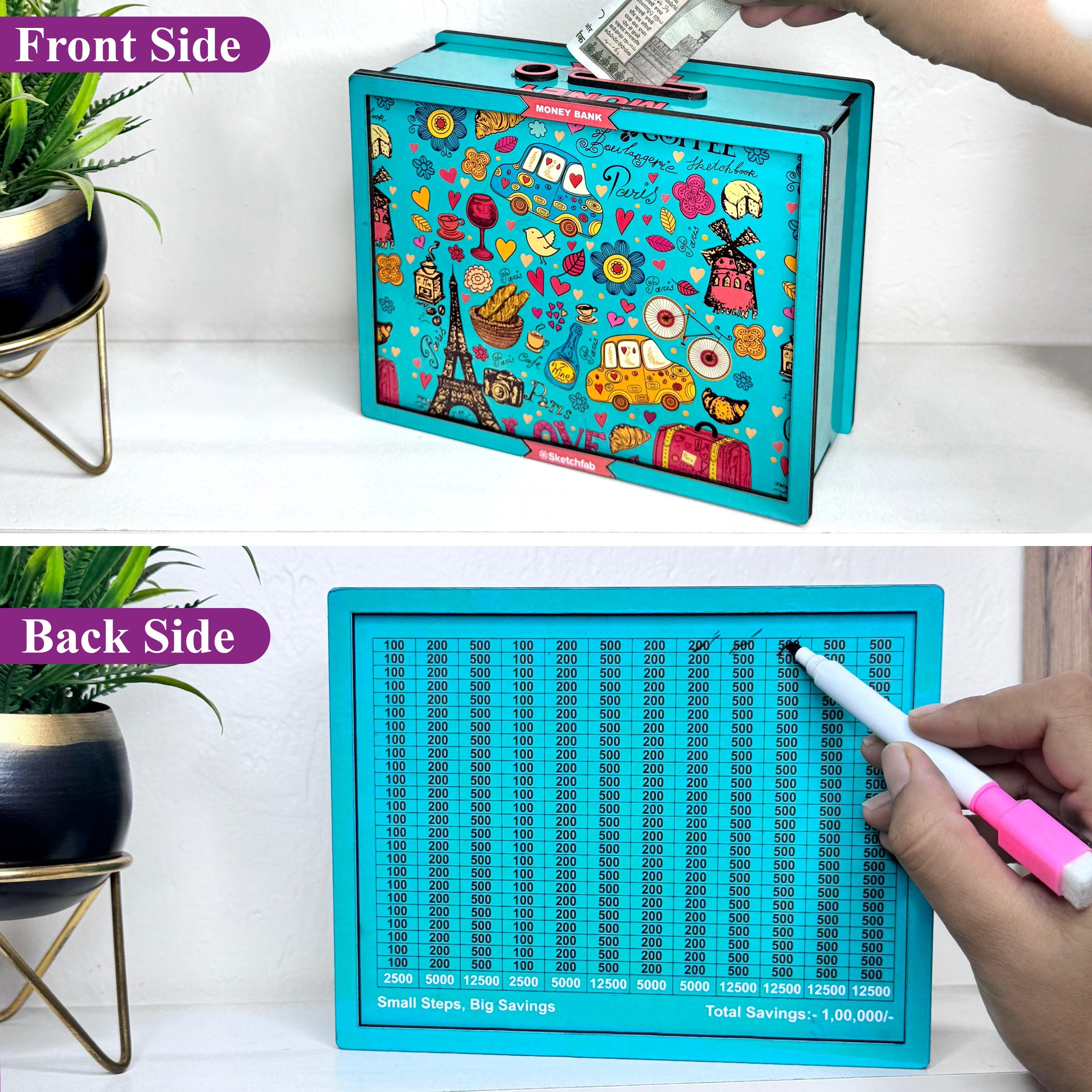 Sketchfab 1 Lakh Money Saving Piggy Bank (Green Pattern)