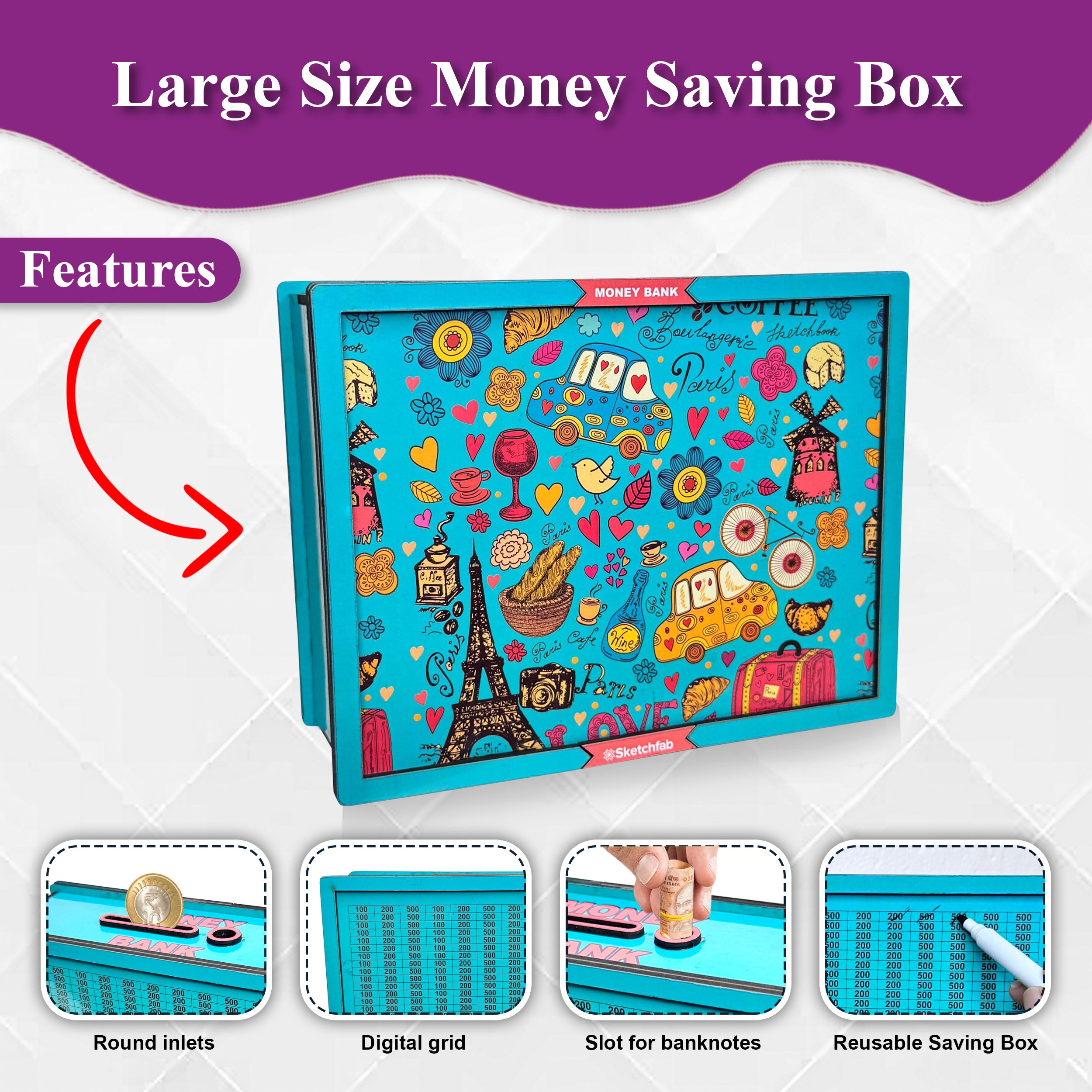 Sketchfab 1 Lakh Money Saving Piggy Bank (Green Pattern)