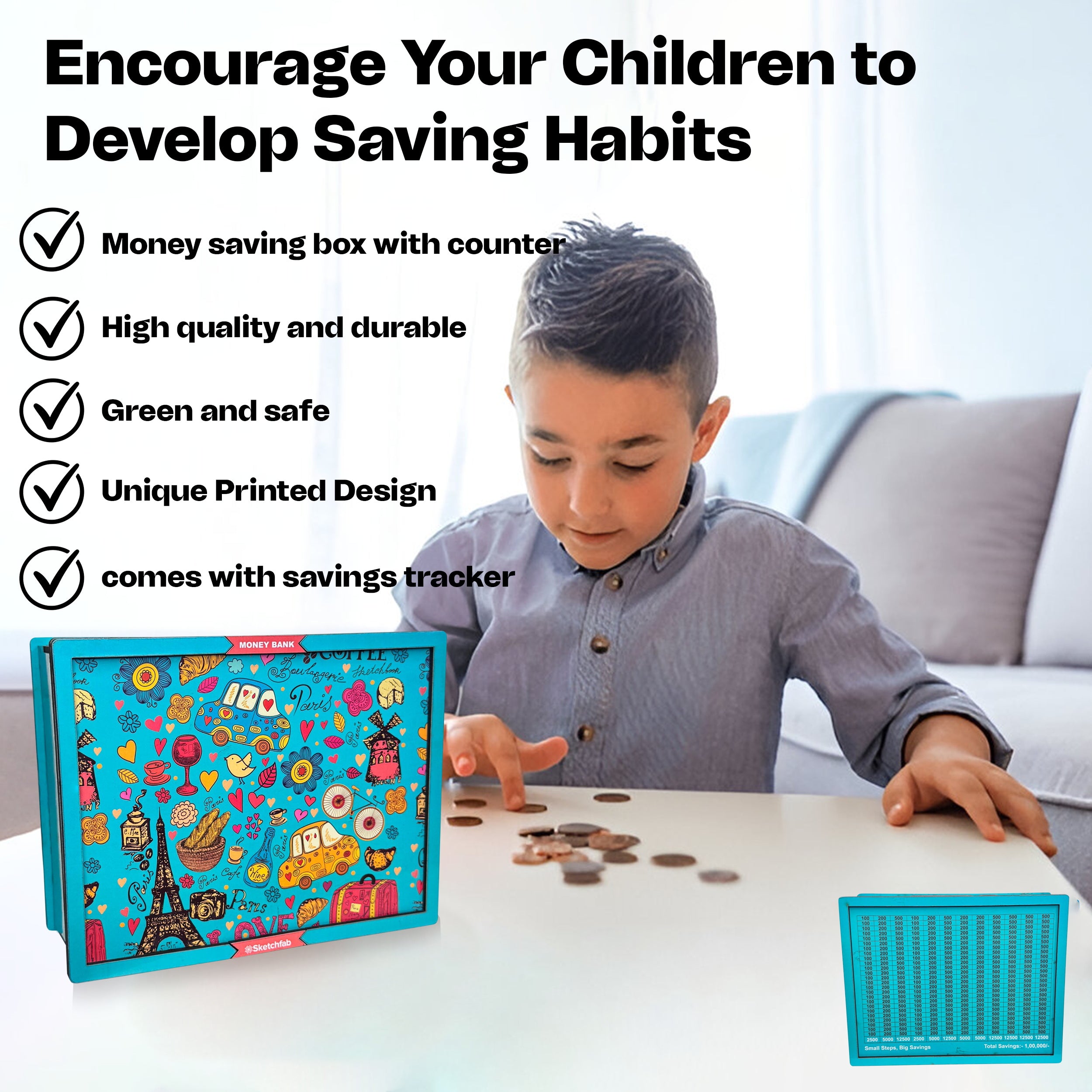 Sketchfab 1 Lakh Money Saving Piggy Bank (Green Pattern)