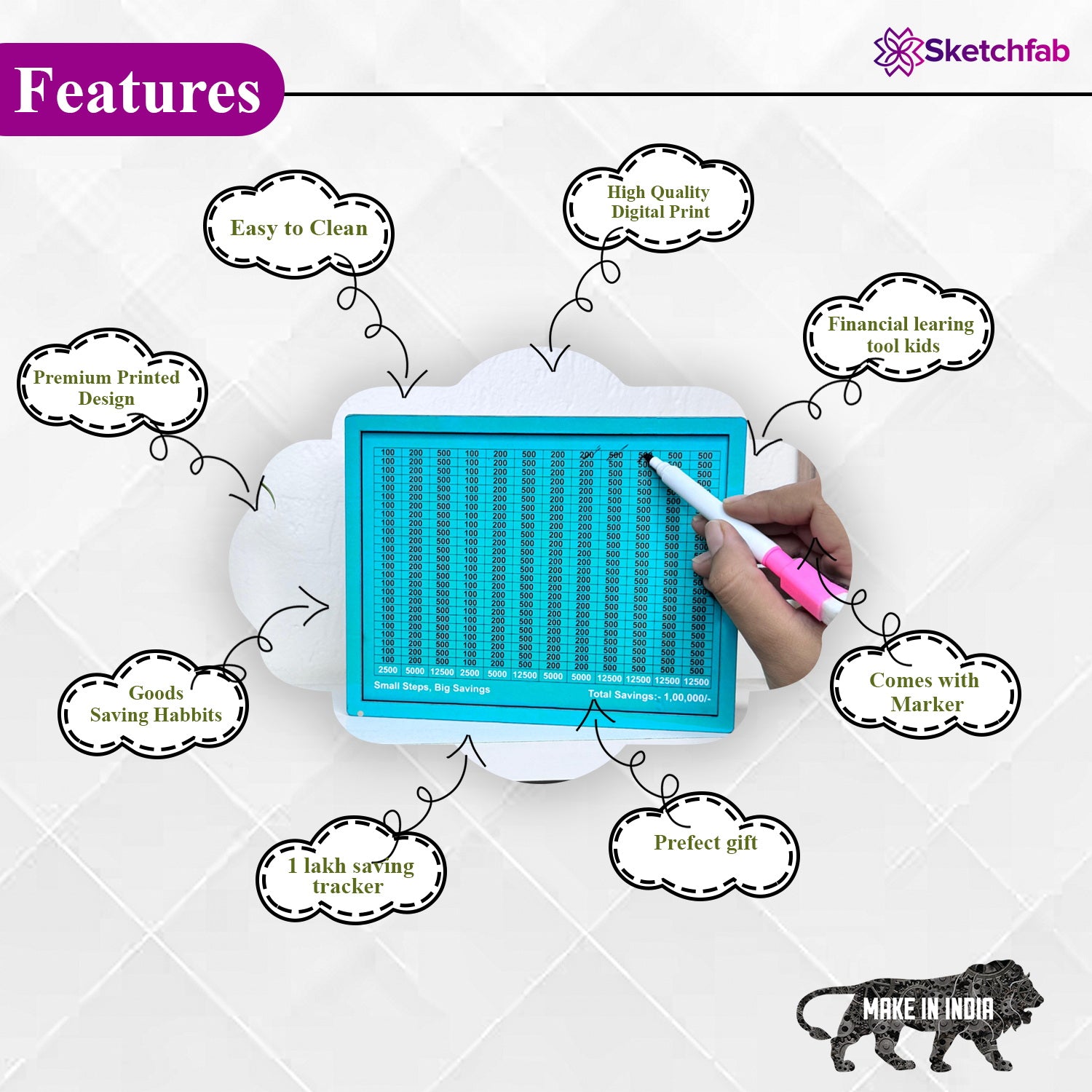 Sketchfab 1 Lakh Money Saving Piggy Bank (Green Pattern)