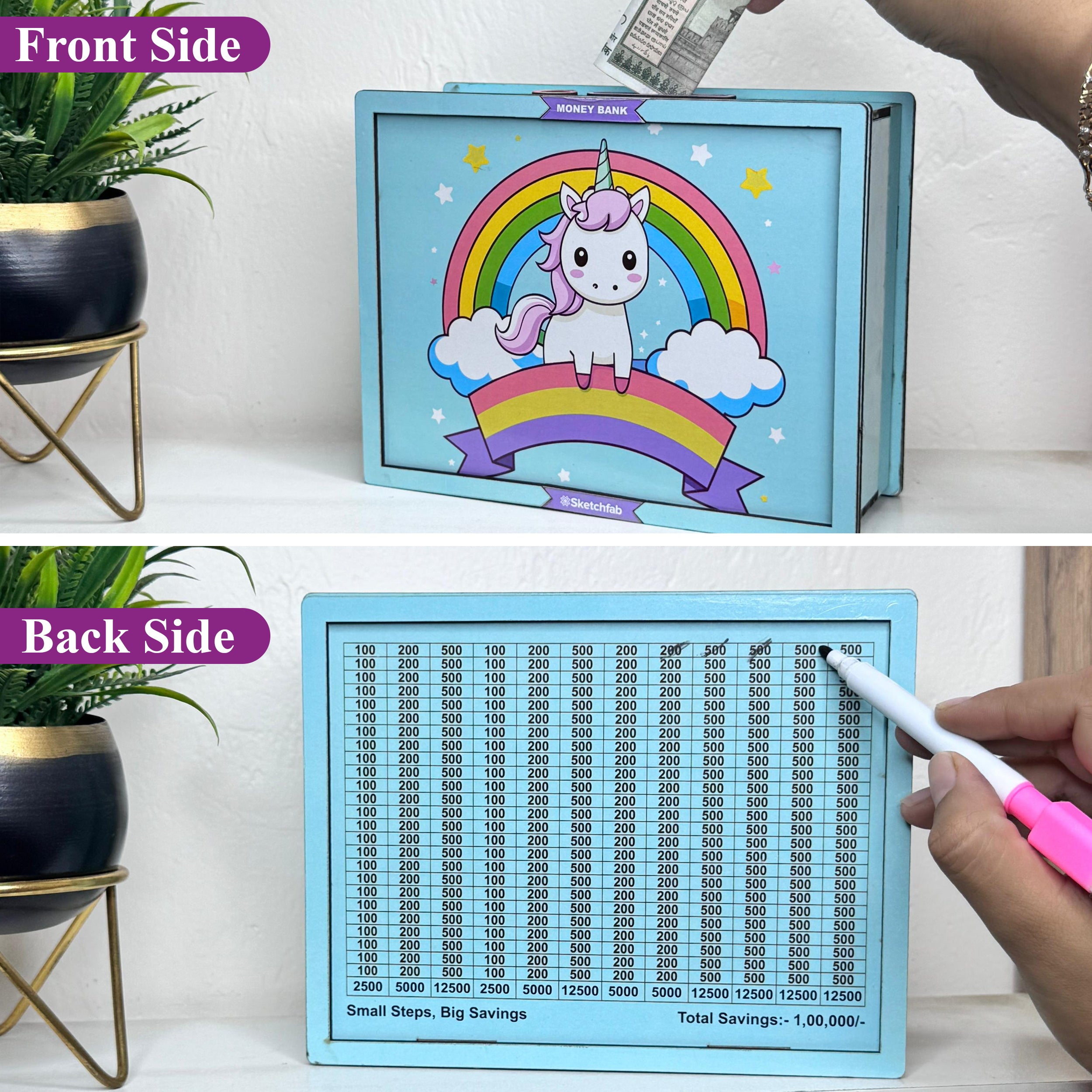 Sketchfab 1 Lakh Money Saving Piggy Bank (Unicorn Blue)