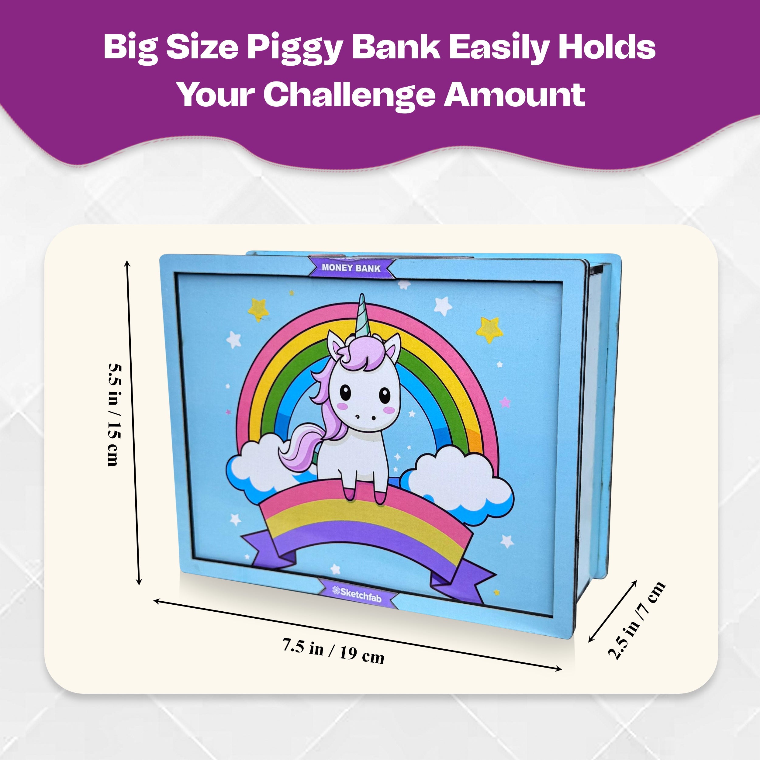 Sketchfab 1 Lakh Money Saving Piggy Bank (Unicorn Blue)