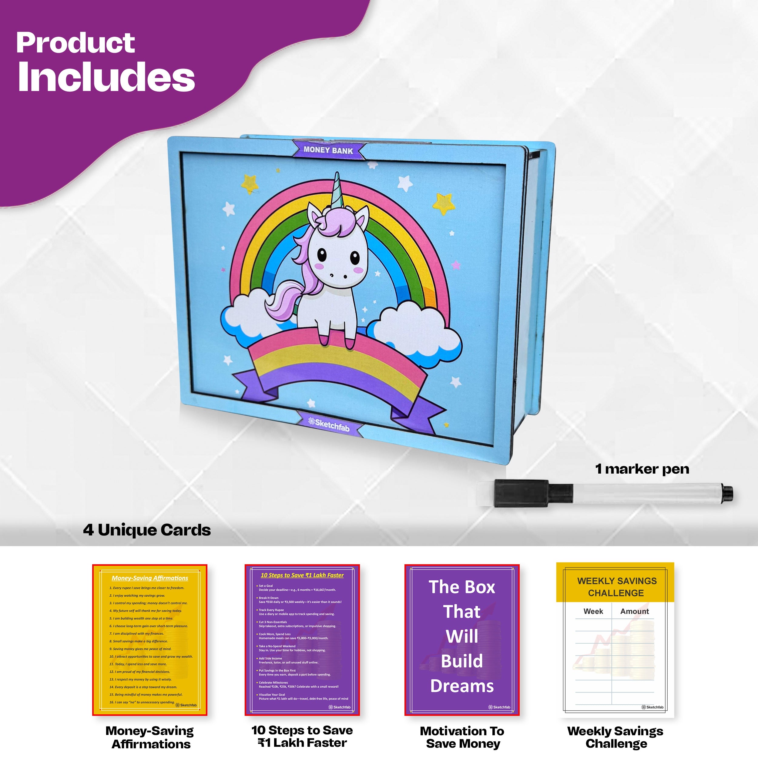 Sketchfab 1 Lakh Money Saving Piggy Bank (Unicorn Blue)