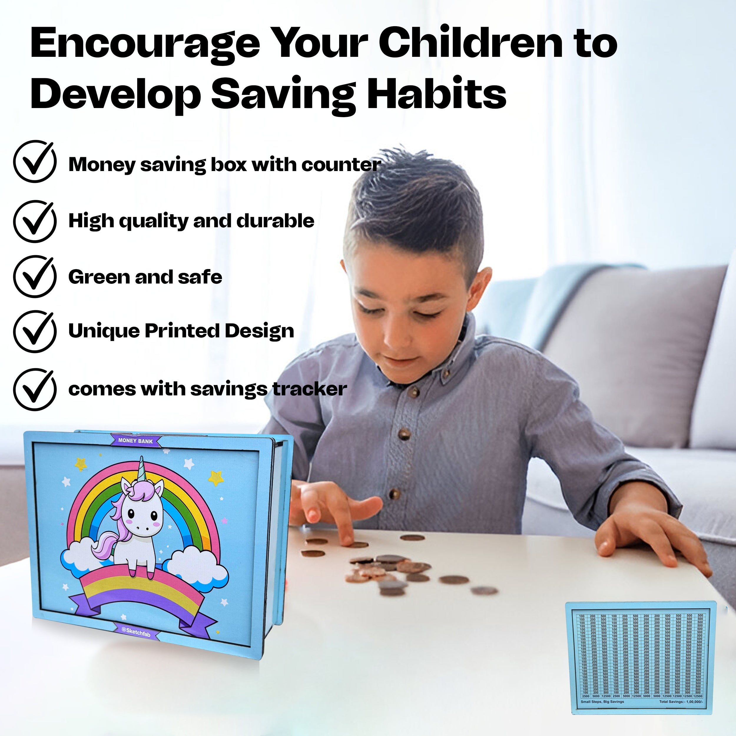 Sketchfab 1 Lakh Money Saving Piggy Bank (Unicorn Blue)