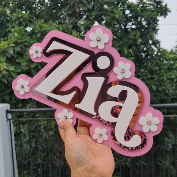 3 LAYER NAME PLAQUES WITH FLOWER