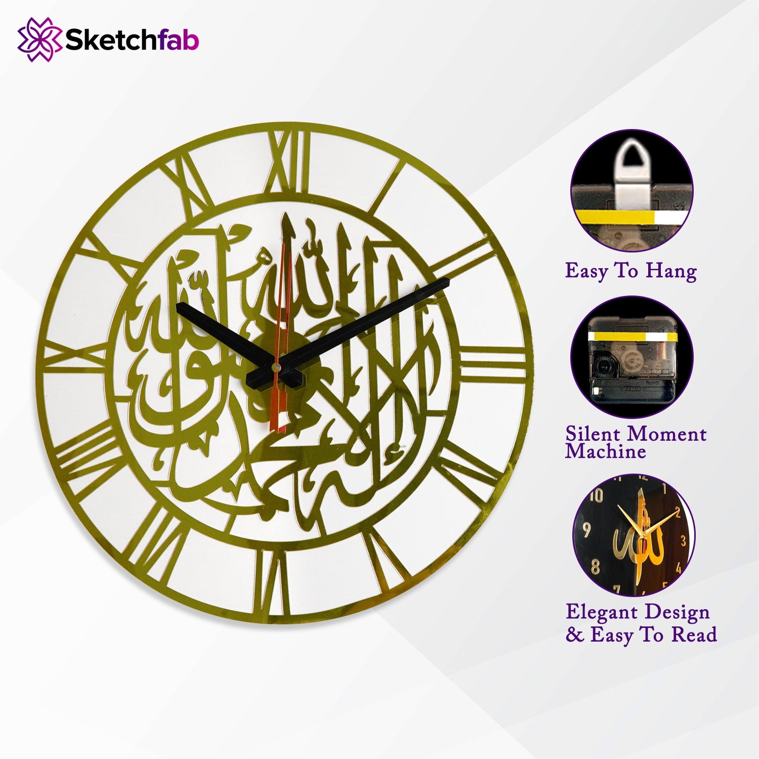 Roman Numeral islamic wall clock -Muslim Design -1520173