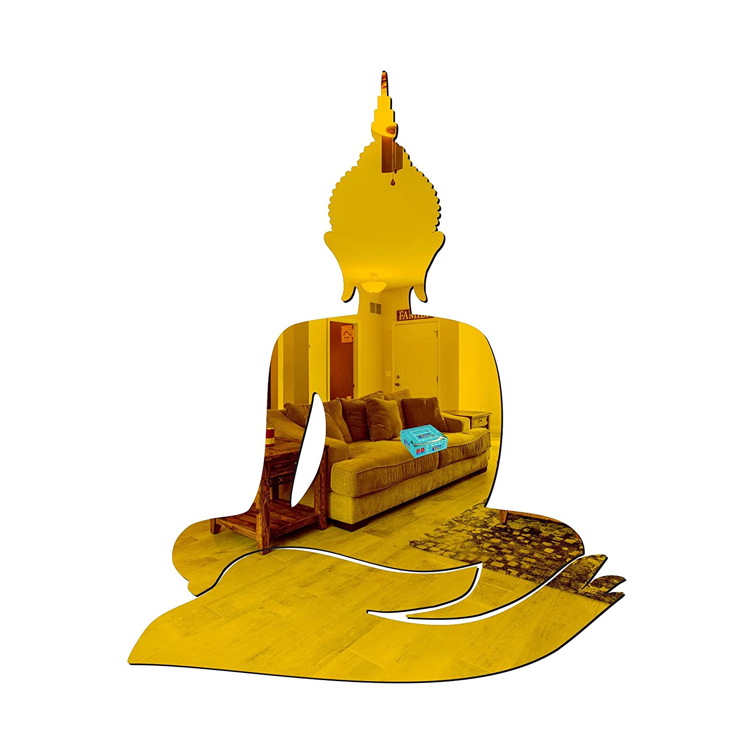 Sketchfab Buddha Meditation Golden 3D Acrylic Mirror Wall Sticker Decoration for Kids Room/Living Room/Bedroom/Office/Home Wall