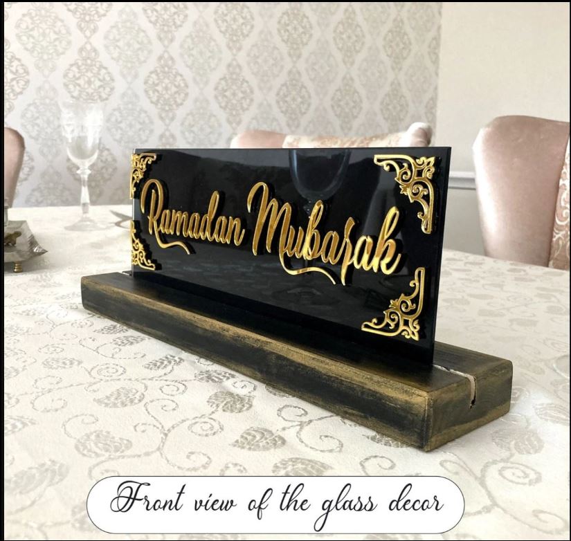 Ramadan Mubarak and Dua for Iftar Glass Decoration Islamic Tabletop Art