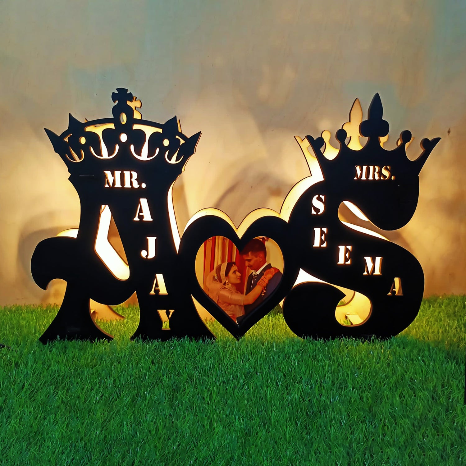 Couple Monogram with light -Wooden Name LED Lamp Can Customized with Any Name