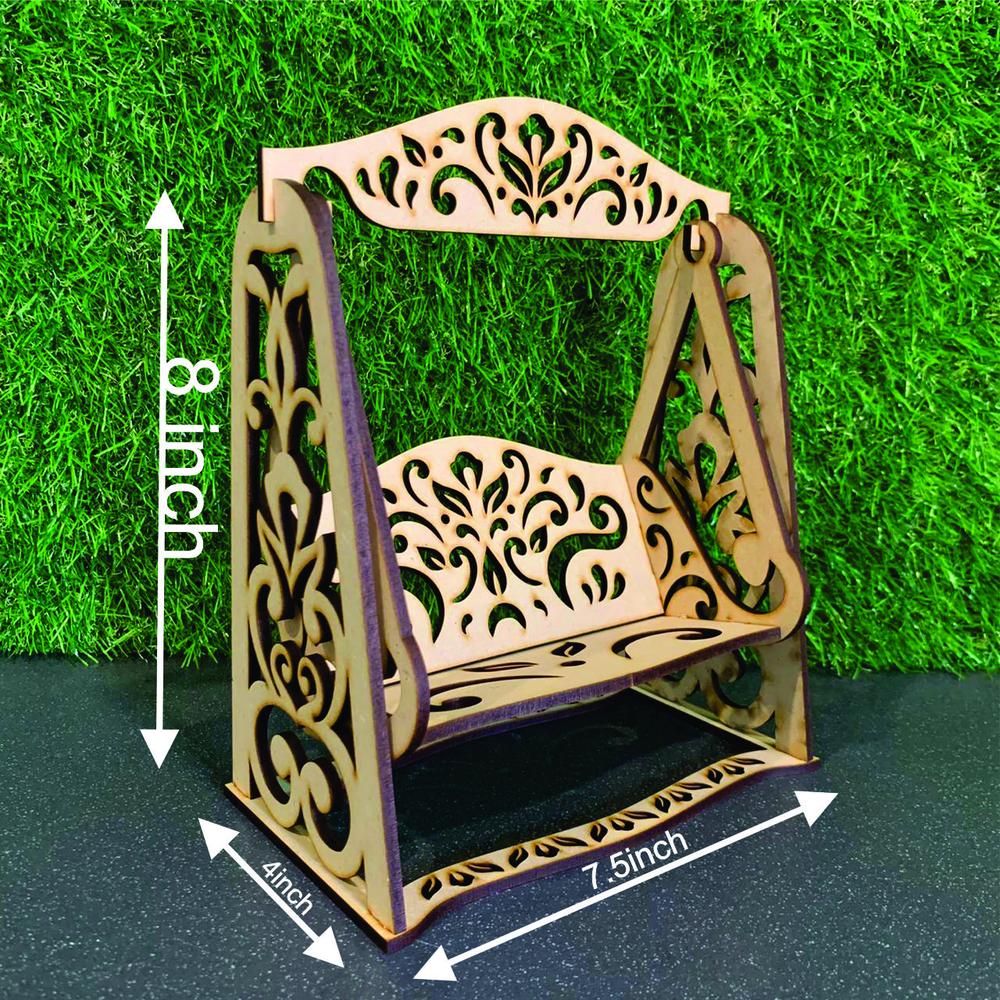 Sketchfab Prasanting MDF Wooden Swing for Home Temple Decoration Stuff's for God's - Home & Showcase Space Decor Item - Fabulous Items for Guest Attraction Laser Cut Wooden Swing for Laddu Gopal