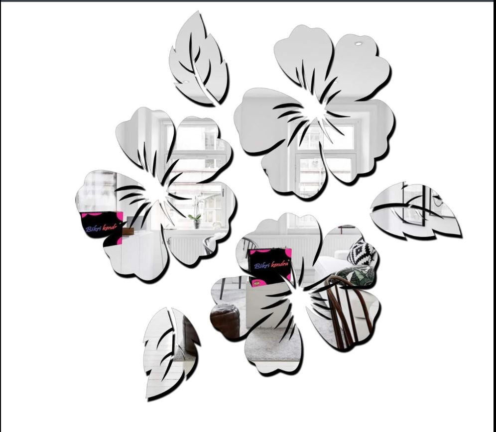 Sketchfan Decor   Flower and Leaf - 3D Acrylic Mirror Stickers for Wall Acrylic Stickers.