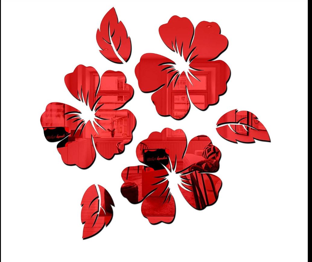 Sketchfan Decor   Flower and Leaf - 3D Acrylic Mirror Stickers for Wall Acrylic Stickers.