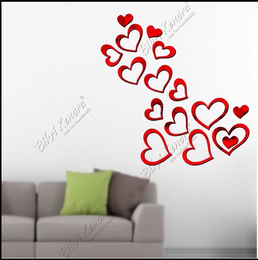 Sketchfab decor Love Hearts Golden -3D Acrylic Decorative Mirror Wall Sticker.