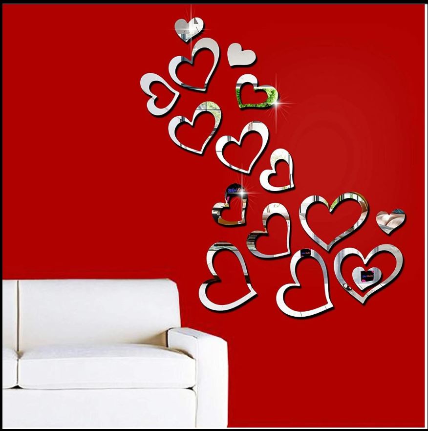 Sketchfab decor Love Hearts Golden -3D Acrylic Decorative Mirror Wall Sticker.