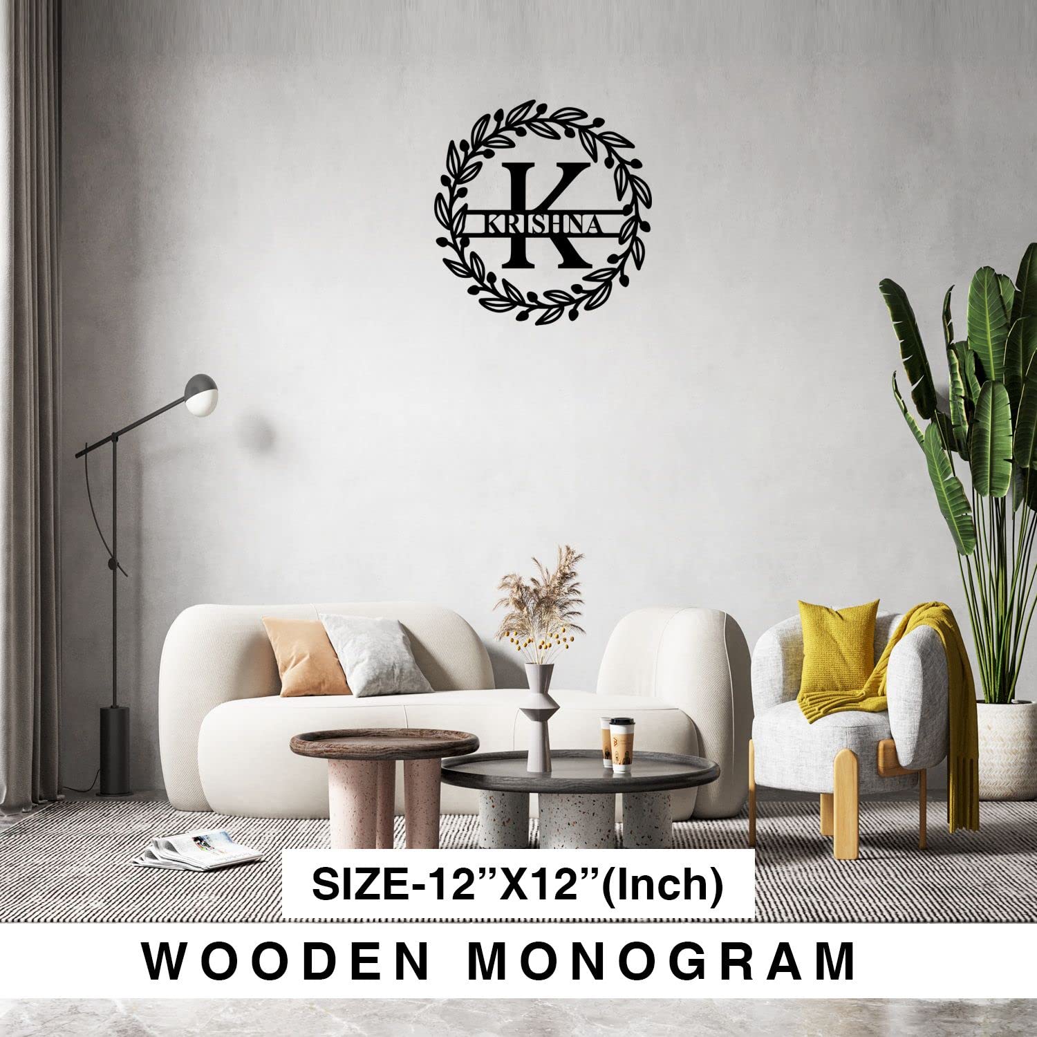 Round Leaf Design Personalize Monogram (12 inch )
